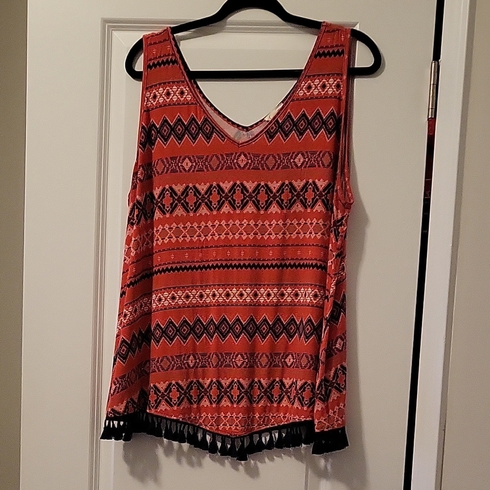 Geometric Pattern Sleeveless Tank Top - Orange and Navy